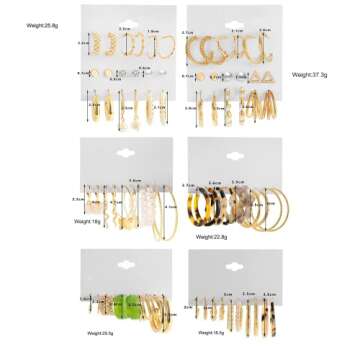 30 Pairs Gold Hoop Earrings Set for Women, Fashion Hoop Stud Drop Dangle Earrings Boho Statement Pap...