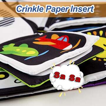 Baby First Soft Activity Cloth Book Set, High Contrast Black and White Interactive Crinkle Soft Book Bundle for Infant, Baby Early Education for Brain Development with Numbers, Words, Shapes, Colors