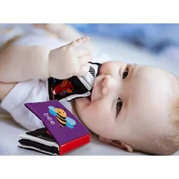 Baby First Soft Activity Cloth Book Set, High Contrast Black and White Interactive Crinkle Soft Book Bundle for Infant, Baby Early Education for Brain Development with Numbers, Words, Shapes, Colors