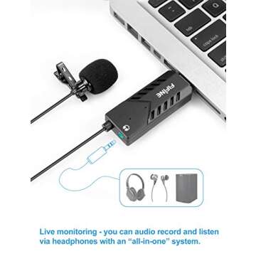 Fifine USB Lavalier Lapel Microphone, Clip-on Cardioid Condenser Computer Mic Plug and Play USB Microphone with Sound Card for PC and Mac-K053