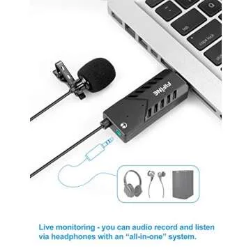 Fifine USB Lavalier Lapel Microphone, Clip-on Cardioid Condenser Computer Mic Plug and Play USB Microphone with Sound Card for PC and Mac-K053