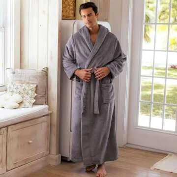 Alexander Del Rossa Hooded Plush Fleece Bathrobe for Men