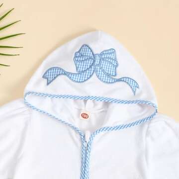 woshilaocai Toddler Baby Swim Cover Up Boy Girl Terry Cloth Hooded Zip-up Cover Ups for Swimwear Summer Beach (Bow-Blue,3-4T)