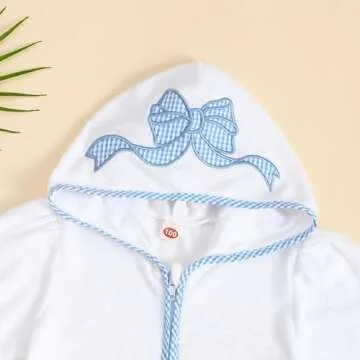 woshilaocai Toddler Baby Swim Cover Up Boy Girl Terry Cloth Hooded Zip-up Cover Ups for Swimwear Summer Beach (Bow-Blue,3-4T)