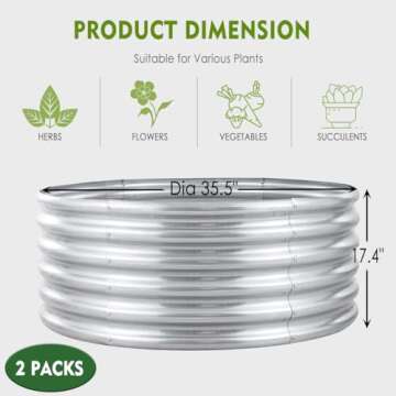 FORTUNO High Round Galvanized Raised Garden Bed Kit Box Dia 3 x H 1.5Ft (2 Pack) Metal Outdoor Flower Bed Steel Patio Ground Planter for Planting Vegetables and Herb, Silver