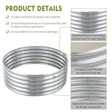 FORTUNO High Round Galvanized Raised Garden Bed Kit Box Dia 3 x H 1.5Ft (2 Pack) Metal Outdoor Flower Bed Steel Patio Ground Planter for Planting Vegetables and Herb, Silver