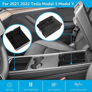 Motrobe 2025 Upgraded 3PCS Tesla Model 3 Model Y Center Console Organizer Tray Hidden Armrest Storage Box for 2025-2021 Model Y 2023-2021 Model 3 Tesla Accessories [Not Fit 2024 Model 3 Highland]
