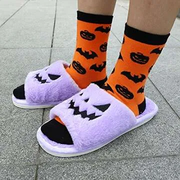 Cozy Halloween Pumpkin Jack O Lantern Slippers - TITTOK
