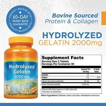Thompson Hydrolyzed Gelatin 2000mg | Bovine-Sourced Protein & Collagen for Healthy Cells & Nails Sup...