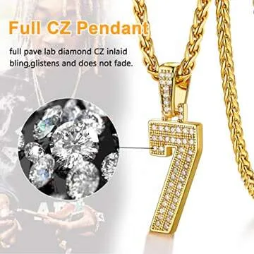 U7 Jersey Number Necklace for Men 18K Gold Plated Chain Full Iced Big Initial Digit Number Pendant Hip Hop Baseball Football Basketball Number 7 Necklace for Athelets Sport Player
