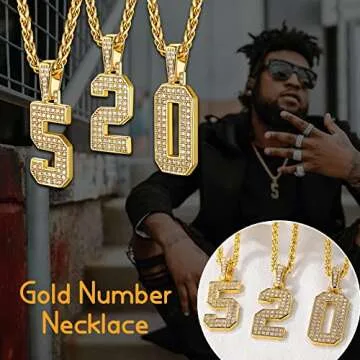 U7 Jersey Number Necklace for Men 18K Gold Plated Chain Full Iced Big Initial Digit Number Pendant Hip Hop Baseball Football Basketball Number 7 Necklace for Athelets Sport Player