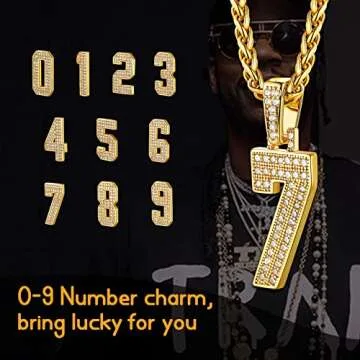 U7 Jersey Number Necklace for Men 18K Gold Plated Chain Full Iced Big Initial Digit Number Pendant Hip Hop Baseball Football Basketball Number 7 Necklace for Athelets Sport Player