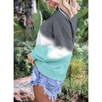 Eytino Women Crew Neck Colorblock Tie Dye Long Sleeve Lightweight Sweatshirt Hoodie Tops,XX-Large Gray