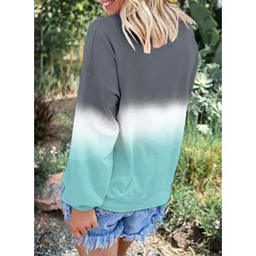 Eytino Women Crew Neck Colorblock Tie Dye Long Sleeve Lightweight Sweatshirt Hoodie Tops,XX-Large Gray