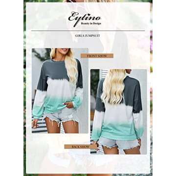 Eytino Women Crew Neck Colorblock Tie Dye Long Sleeve Lightweight Sweatshirt Hoodie Tops,XX-Large Gray