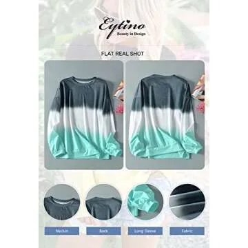 Eytino Women Crew Neck Colorblock Tie Dye Long Sleeve Lightweight Sweatshirt Hoodie Tops,XX-Large Gray