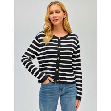 EFAN Womens Cropped Cardigan Sweaters 2024 Fall Trendy Lightweight Knit Tweed Blazer Jackets Dressy ...