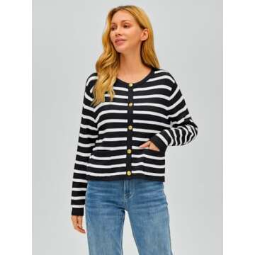 EFAN Womens Cropped Cardigan Sweaters 2024 Fall Trendy Lightweight Knit Tweed Blazer Jackets Dressy Casual Fashion Cashmere Outfits Cute Clothes Black White S