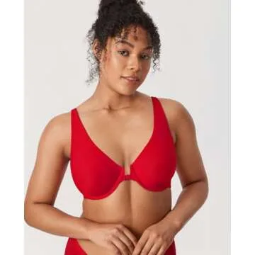 DELIMIRA Women's Front Closure Bras Seamless Plus Size Plunge Underwire Unlined Comfortable Bra Lipstick Red 36C