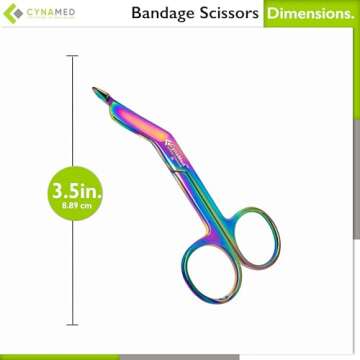 Cynamed Artzone Lister Bandage Scissors - Medical-Grade Stainless Steel Shears - Multi-Colored Rainbow Titanium Finish - Sharp Blades Cut Through Bandages, Dressing, Tape, Gauze, Clothing (3.5 in.)