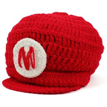 Armycrew Mario and Luigi Infant 2 Piece Outfit Crochet Hat and Pants - Mario RED