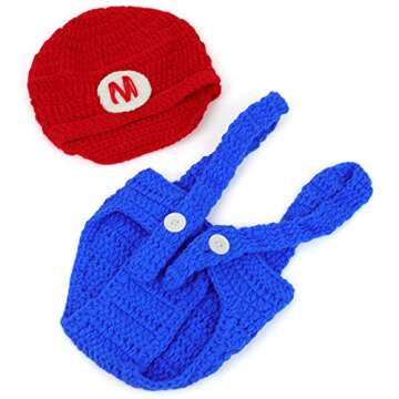 Armycrew Mario and Luigi Infant 2 Piece Outfit Crochet Hat and Pants - Mario RED