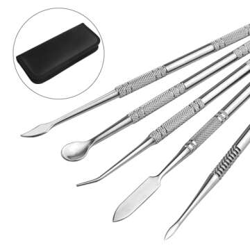 TOVOT 10PCS Stainless Steel Double-Sided Wax Carving Tools with Storage Bag Metal Sculpting Tools Cl...