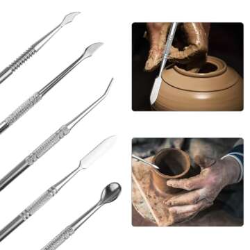 TOVOT 10PCS Stainless Steel Double-Sided Wax Carving Tools with Storage Bag Metal Sculpting Tools Clay Modeling Tools (Silver)