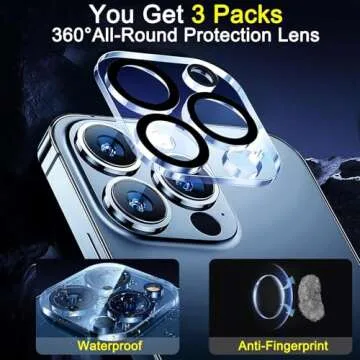 Ferilinso Designed for iPhone 13 Pro Max Camera Lens Protector, Designed for iPhone 13 Pro Camera Lens Protector, 3 Pack 9H Tempered Glass, Night Shooting Mode, high definition, Case Friendly