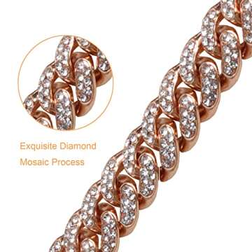 SOGAYU Rose Gold Chain Metal Dog Collar 10mm Wide Cuban Diamond Alloy Necklace Cute Fashion Pet Pupp...