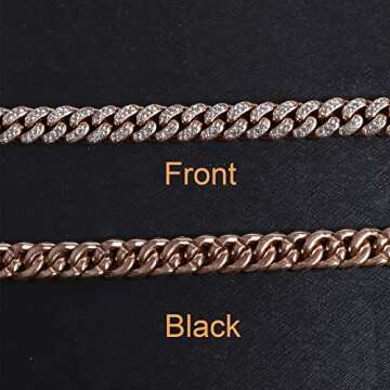 SOGAYU Rose Gold Chain Metal Dog Collar 10mm Wide Cuban Diamond Alloy Necklace Cute Fashion Pet Puppy Link Jewelry Accessories for Small Dogs Cats (11.8inch)