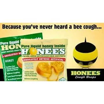 Honees Filled Honey Lemon Cough Drops- Filled with Honey, Menthol, Lemon and Eucalyptus - Nothing Artificial -Natural Sore Throat Lozenges- Non-GMO, Gluten Free (4 Pack – 80 Drops)