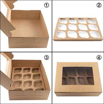 Moretoes 20 Sets Cupcake Boxes, Hold 12 Count Cupcake Containers, 13 x 10 x 3.5 Inches Brown Kraft Bakery Carrier Boxes Holders with Windows and Inserts to Hold Cupcakes, Muffins and Pastries
