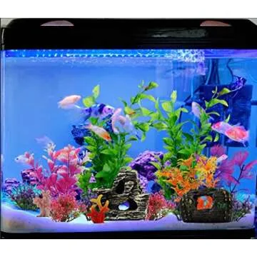 PietyPet Fish Tank Decorations Plants with Resin Broken Barrel and Cave Rock View, 15pcs Aquarium Decorations Plants Plastic,Fish Tank Accessories, Fish Cave and Hideout Ornaments, Aquarium Decor