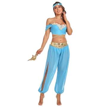 Meistuik Arabian Princess Fairy Costume Set, Women Halloween Cosplay Dress up Outfit (Small)