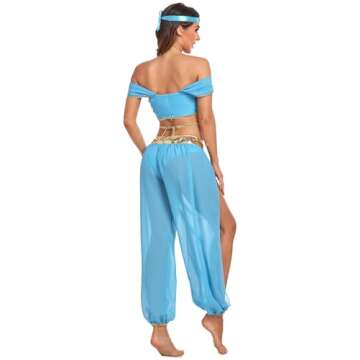 Meistuik Arabian Princess Fairy Costume Set, Women Halloween Cosplay Dress up Outfit (Small)