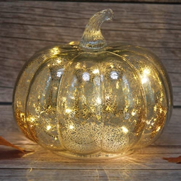 CFDECOR Battery Operated Mercury Glass Pumpkin Light with Timer