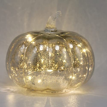 CFDECOR Battery Operated Mercury Glass Pumpkin Light with Timer