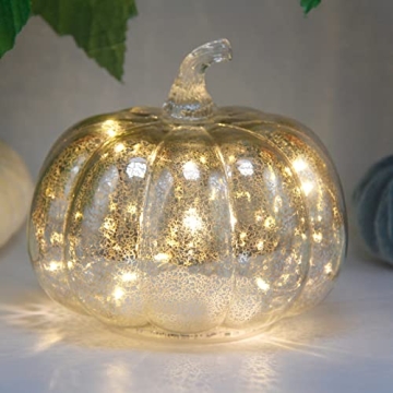 CFDECOR Battery Operated Mercury Glass Pumpkin Light with Timer