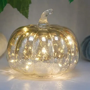 CFDECOR Battery Operated Mercury Glass Pumpkin Light with Timer