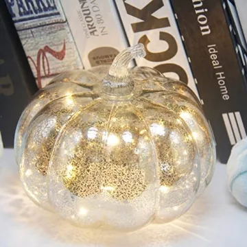 CFDECOR Battery Operated Mercury Glass Pumpkin Light with Timer