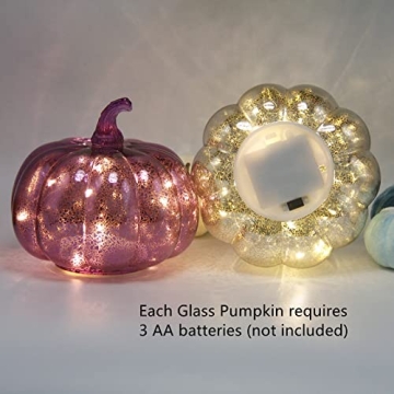 CFDECOR Battery Operated Mercury Glass Pumpkin Light with Timer