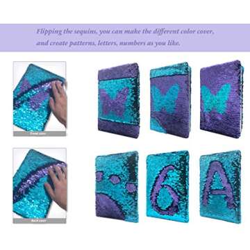 GINMLYDA Sequin Girls Journal for Kids, 8.5x5.5 Inches, 160 Lined Pages Diary for Girls Butterfly Re...