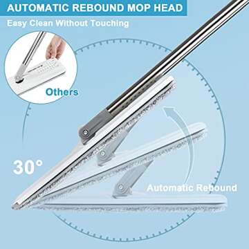 BOSHENG Mop and Bucket with Wringer Set, Hands Free Flat Floor Mop and Bucket, 3 Washable Microfiber Pads Included, Wet and Dry Use, Home Floor Cleaning System for All Floor Types and Windows