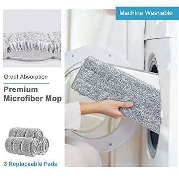 BOSHENG Mop and Bucket with Wringer Set, Hands Free Flat Floor Mop and Bucket, 3 Washable Microfiber Pads Included, Wet and Dry Use, Home Floor Cleaning System for All Floor Types and Windows