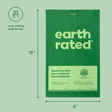 Earth Rated Dog Poop Bags, Thick Grab and Go Single Roll, Ideal for Backyard Pickups, Lavender Scented, 300 Count