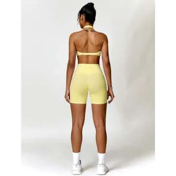 ABOCIW Workout Sets for Women, Twist Front Halter Neck Sports Bra High Waist Biker Shorts Gym Yoga O...