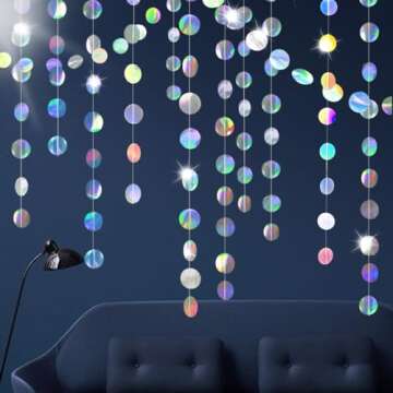 Iridescent Party Decoration Circle Garlands Hanging Streamer Backdrop Kids Unicorn Mermaid Birthday Party Supplies for Wedding Engagement Bachelorette Euphoria Disco Dancing