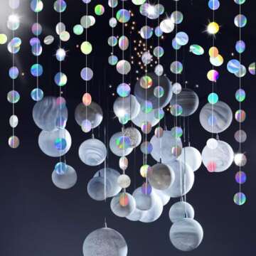 Iridescent Party Decoration Circle Garlands Hanging Streamer Backdrop Kids Unicorn Mermaid Birthday Party Supplies for Wedding Engagement Bachelorette Euphoria Disco Dancing