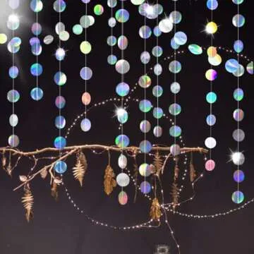 Iridescent Party Decoration Circle Garlands Hanging Streamer Backdrop Kids Unicorn Mermaid Birthday Party Supplies for Wedding Engagement Bachelorette Euphoria Disco Dancing